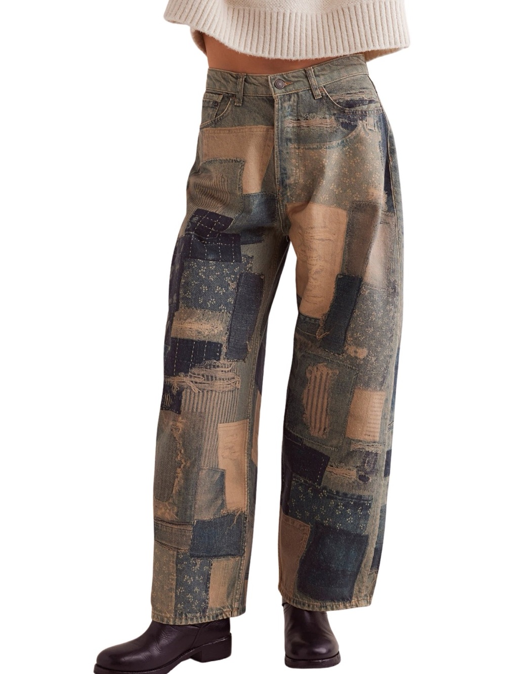Free People Illusions Patchwork Barrel-Leg Women’s Jeans